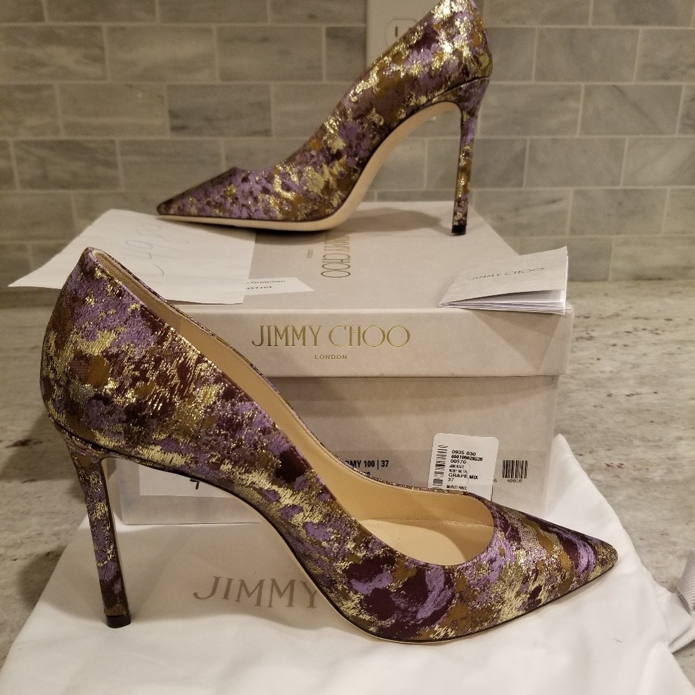SOLD Jimmy Choo Romy 100 Grape Mix Heels Pumps 37 - Picture 8 of 8